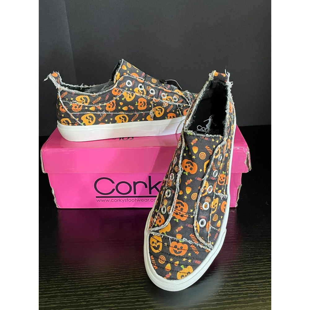 Corky's Babalu Halloween Sneakers Women Size 8 Black Orange Pumpkin New